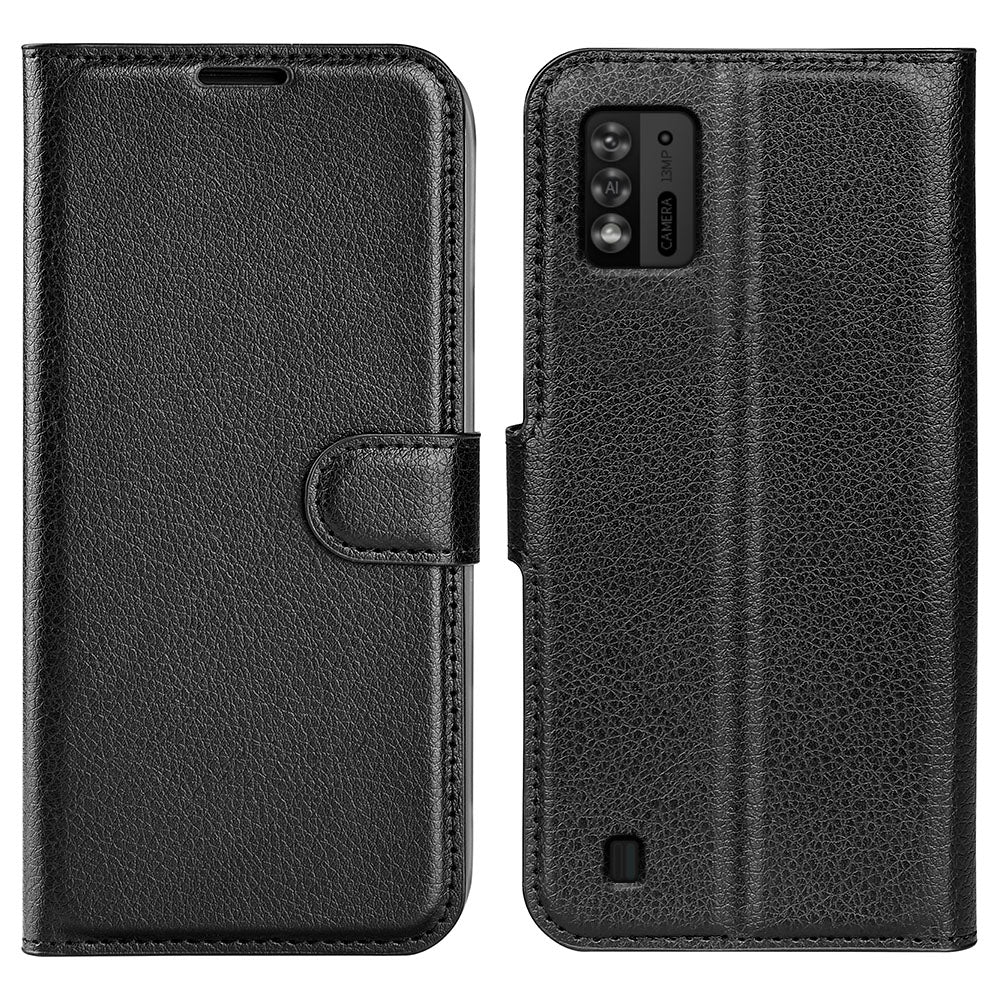 For ZTE Blade A52 Lite 4G Phone Stand Wallet Cover Litchi Texture Leather Anti-scratch Phone Case