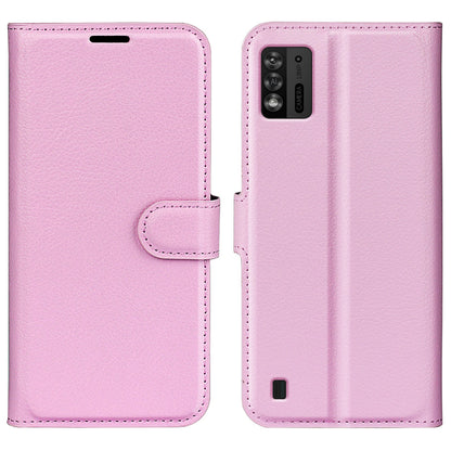 For ZTE Blade A52 Lite 4G Phone Stand Wallet Cover Litchi Texture Leather Anti-scratch Phone Case