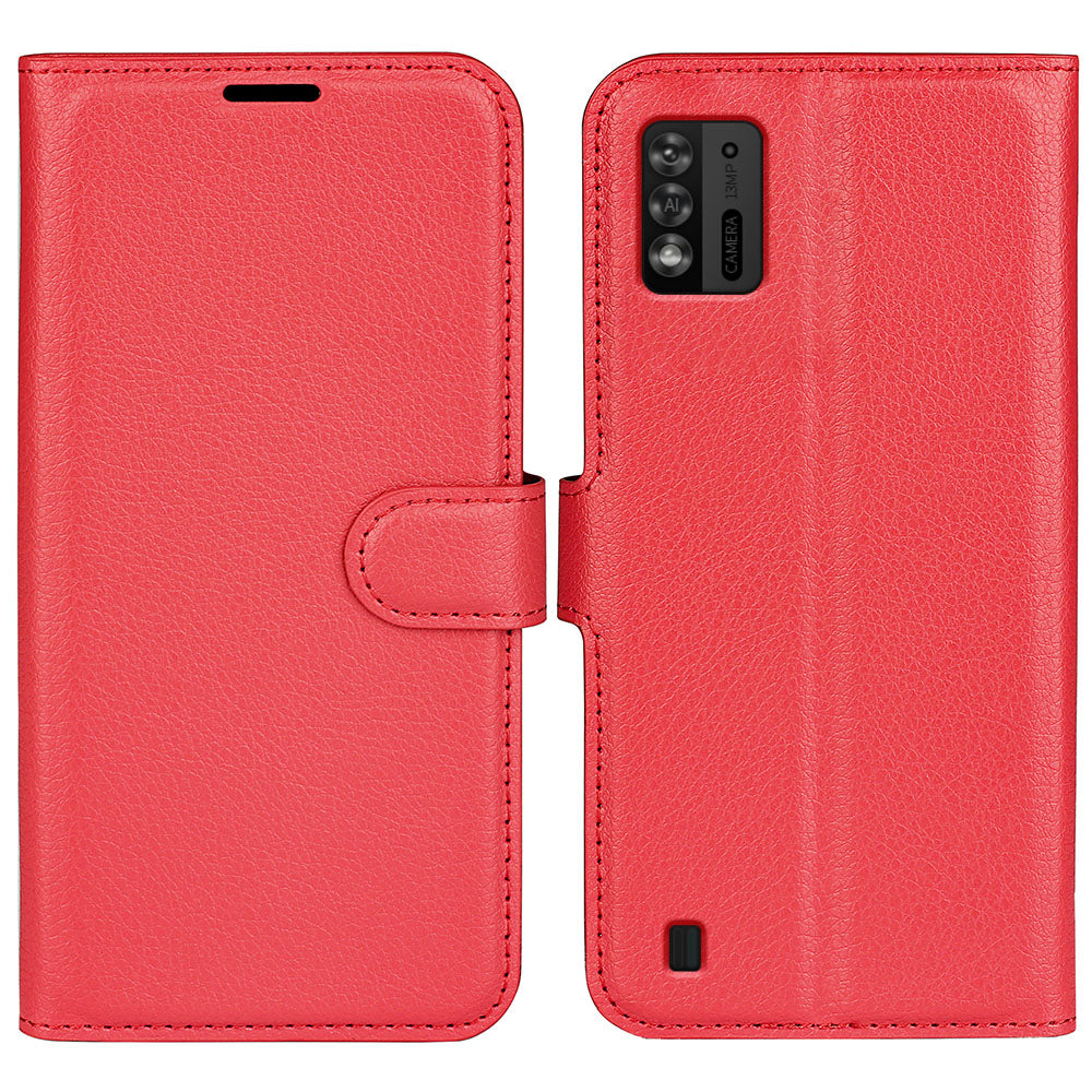 For ZTE Blade A52 Lite 4G Phone Stand Wallet Cover Litchi Texture Leather Anti-scratch Phone Case