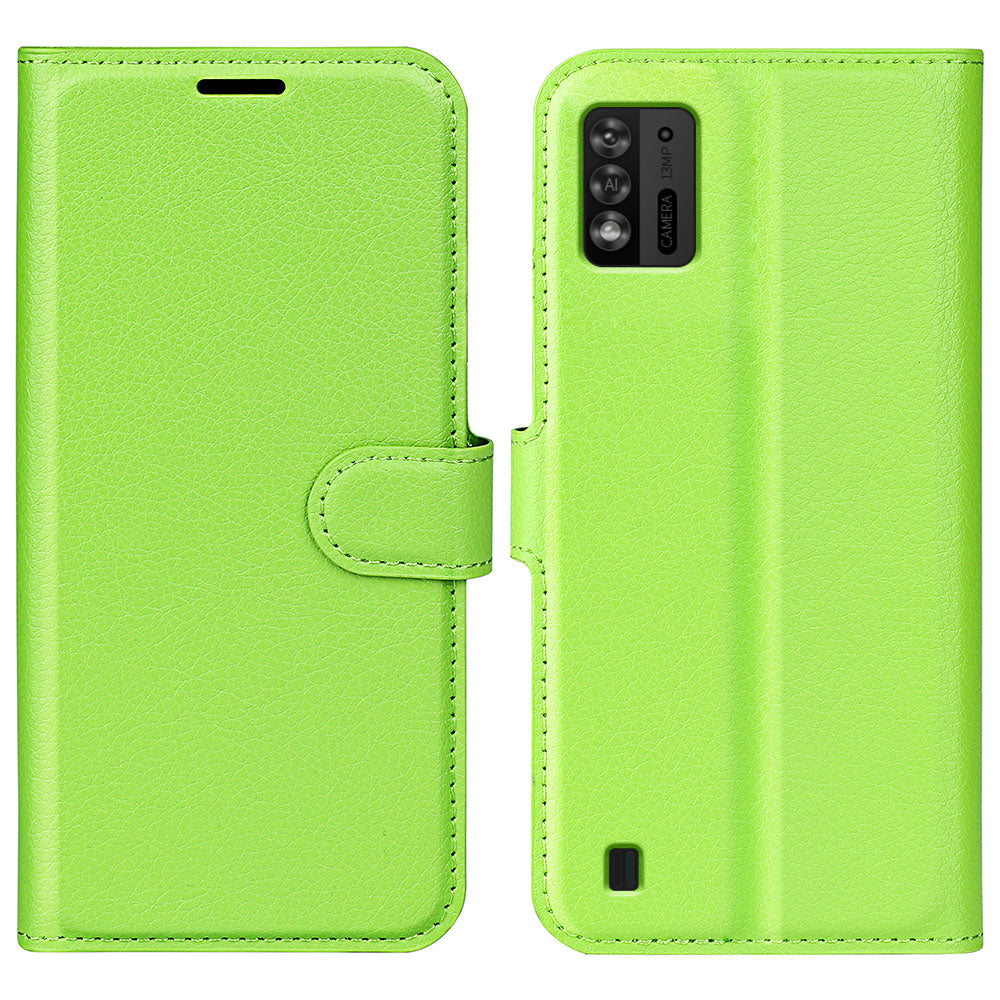 For ZTE Blade A52 Lite 4G Phone Stand Wallet Cover Litchi Texture Leather Anti-scratch Phone Case