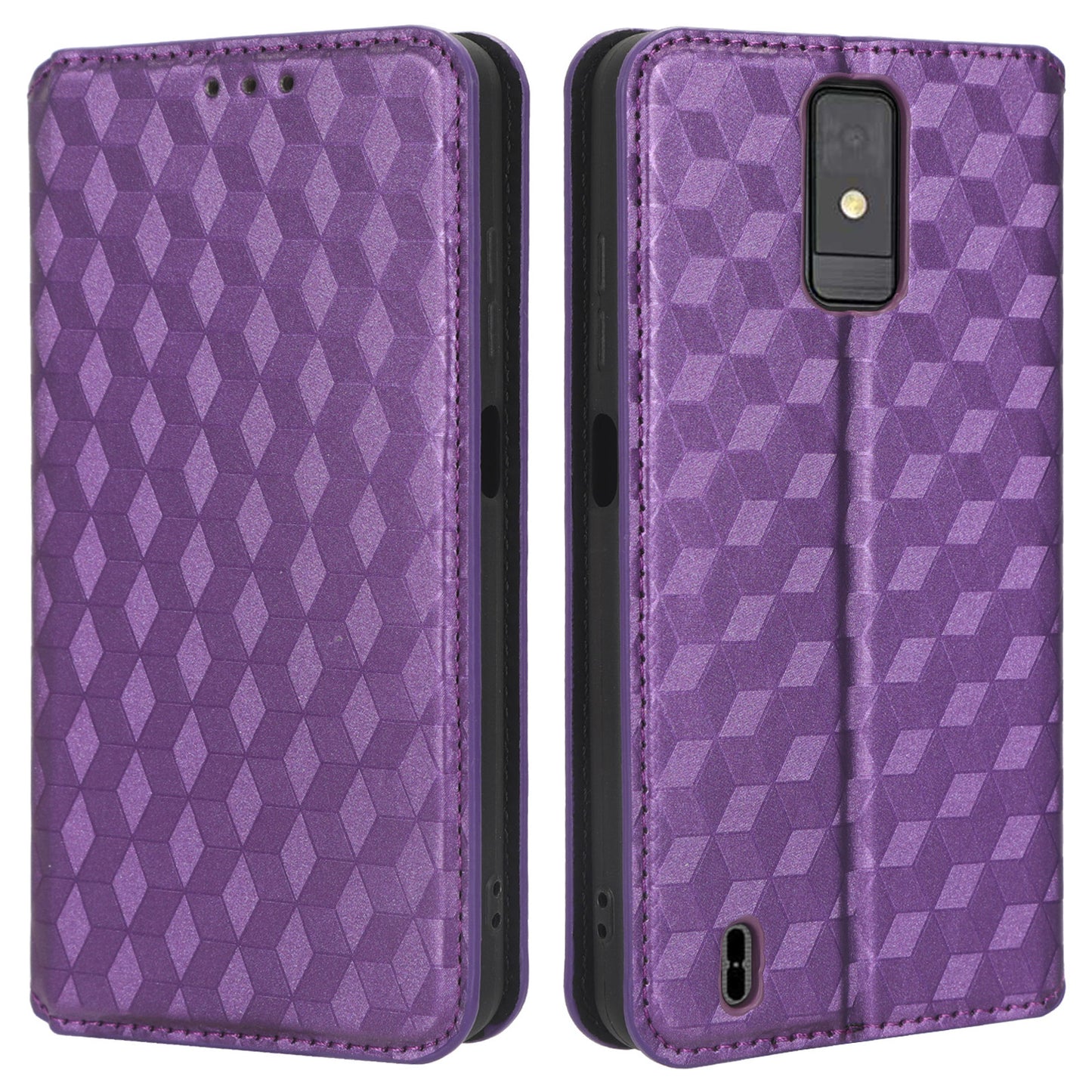 For ZTE Blade A32 Phone Leather Case Imprinted Rhombus Pattern Wallet Stand Protective Phone Cover