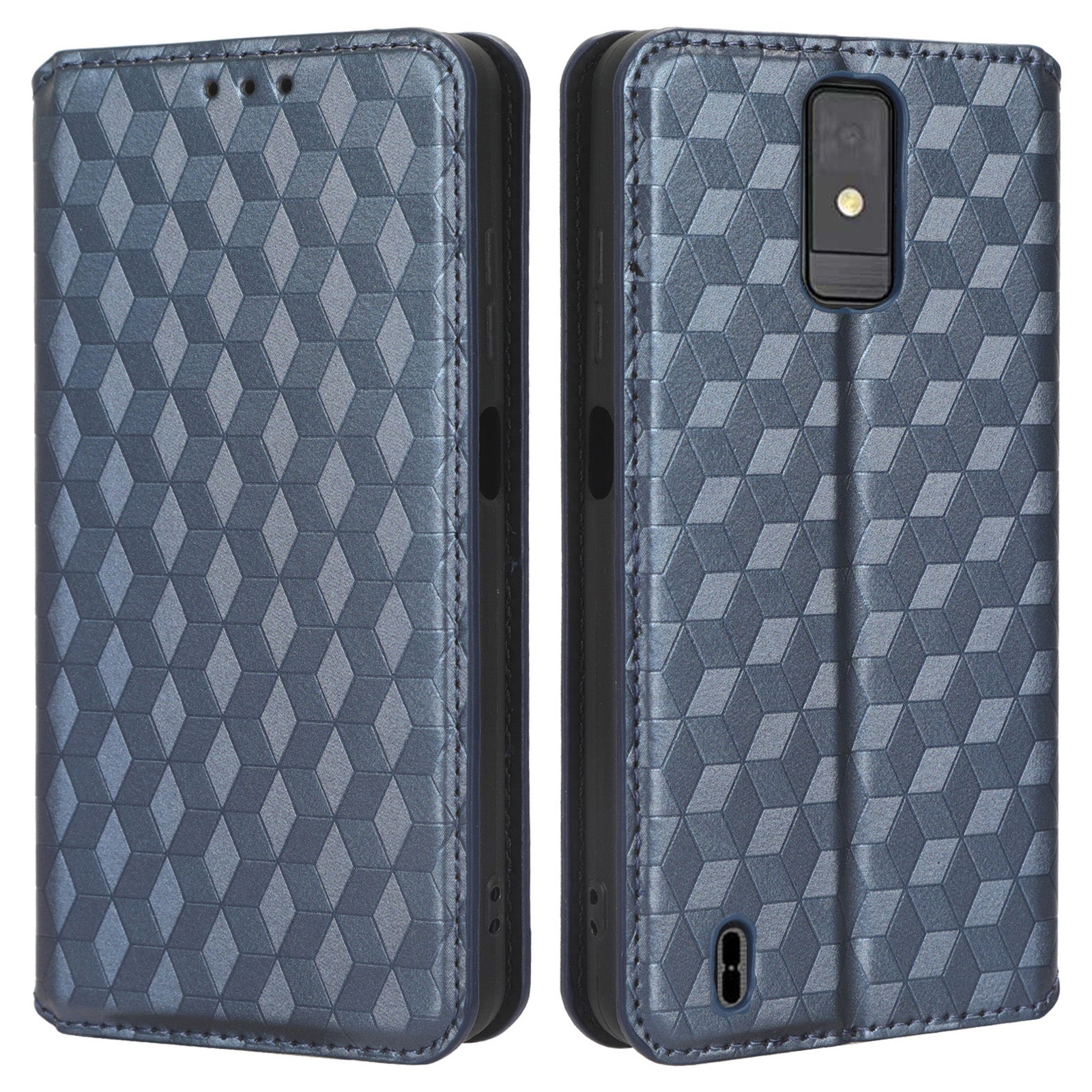 For ZTE Blade A32 Phone Leather Case Imprinted Rhombus Pattern Wallet Stand Protective Phone Cover