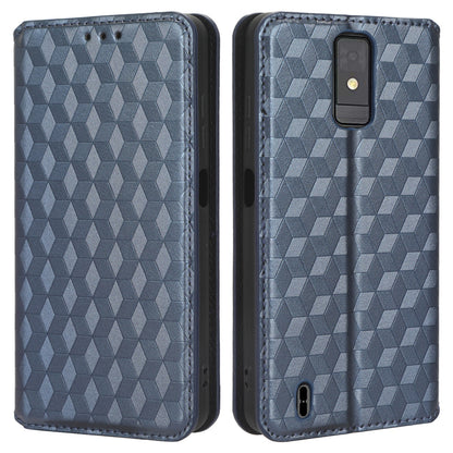 For ZTE Blade A32 Phone Leather Case Imprinted Rhombus Pattern Wallet Stand Protective Phone Cover