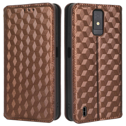 For ZTE Blade A32 Phone Leather Case Imprinted Rhombus Pattern Wallet Stand Protective Phone Cover