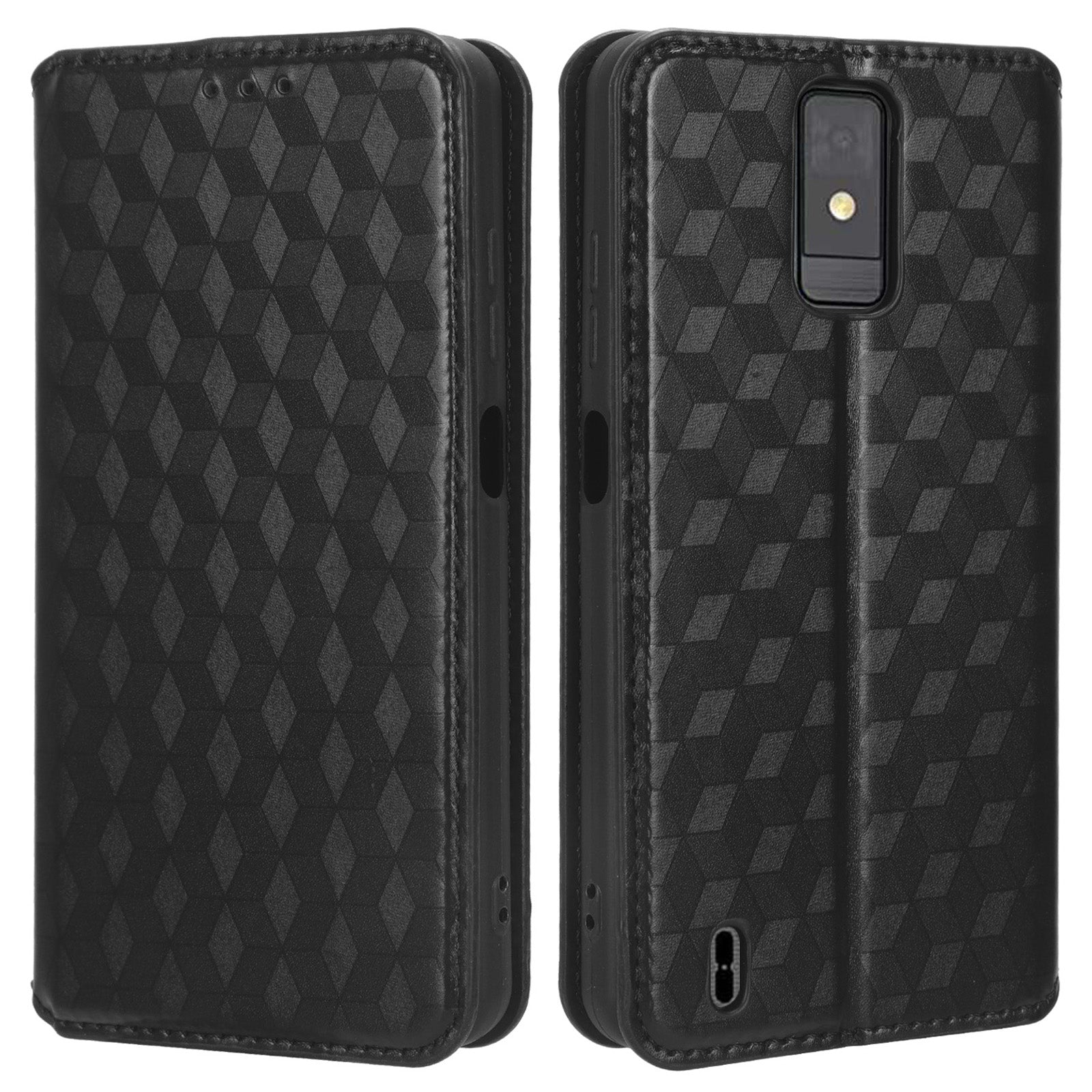 For ZTE Blade A32 Phone Leather Case Imprinted Rhombus Pattern Wallet Stand Protective Phone Cover