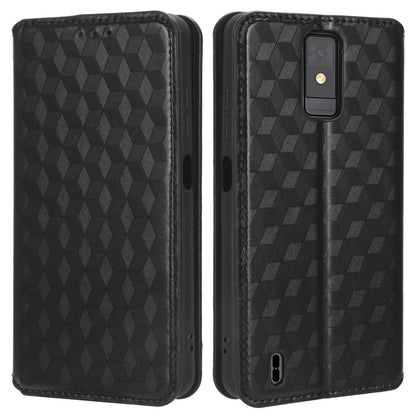 For ZTE Blade A32 Phone Leather Case Imprinted Rhombus Pattern Wallet Stand Protective Phone Cover