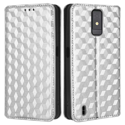 For ZTE Blade A32 Phone Leather Case Imprinted Rhombus Pattern Wallet Stand Protective Phone Cover