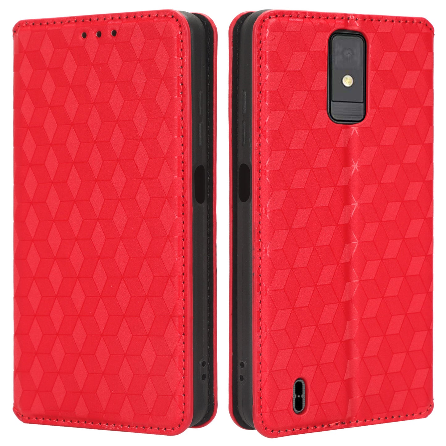 For ZTE Blade A32 Phone Leather Case Imprinted Rhombus Pattern Wallet Stand Protective Phone Cover