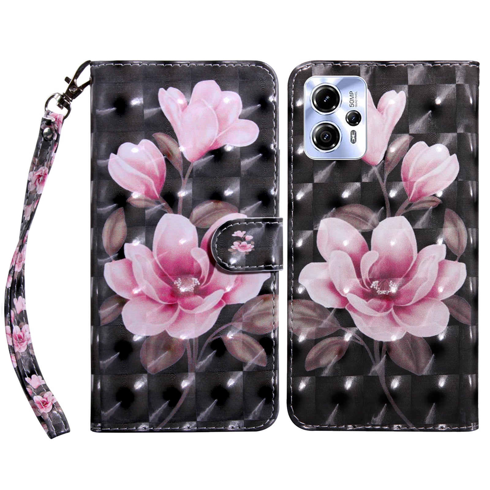 For Motorola Moto G13 4G / G23 4G Anto-drop Phone Case 3D Pattern Printing Flip Wallet Cover Stand with Strap