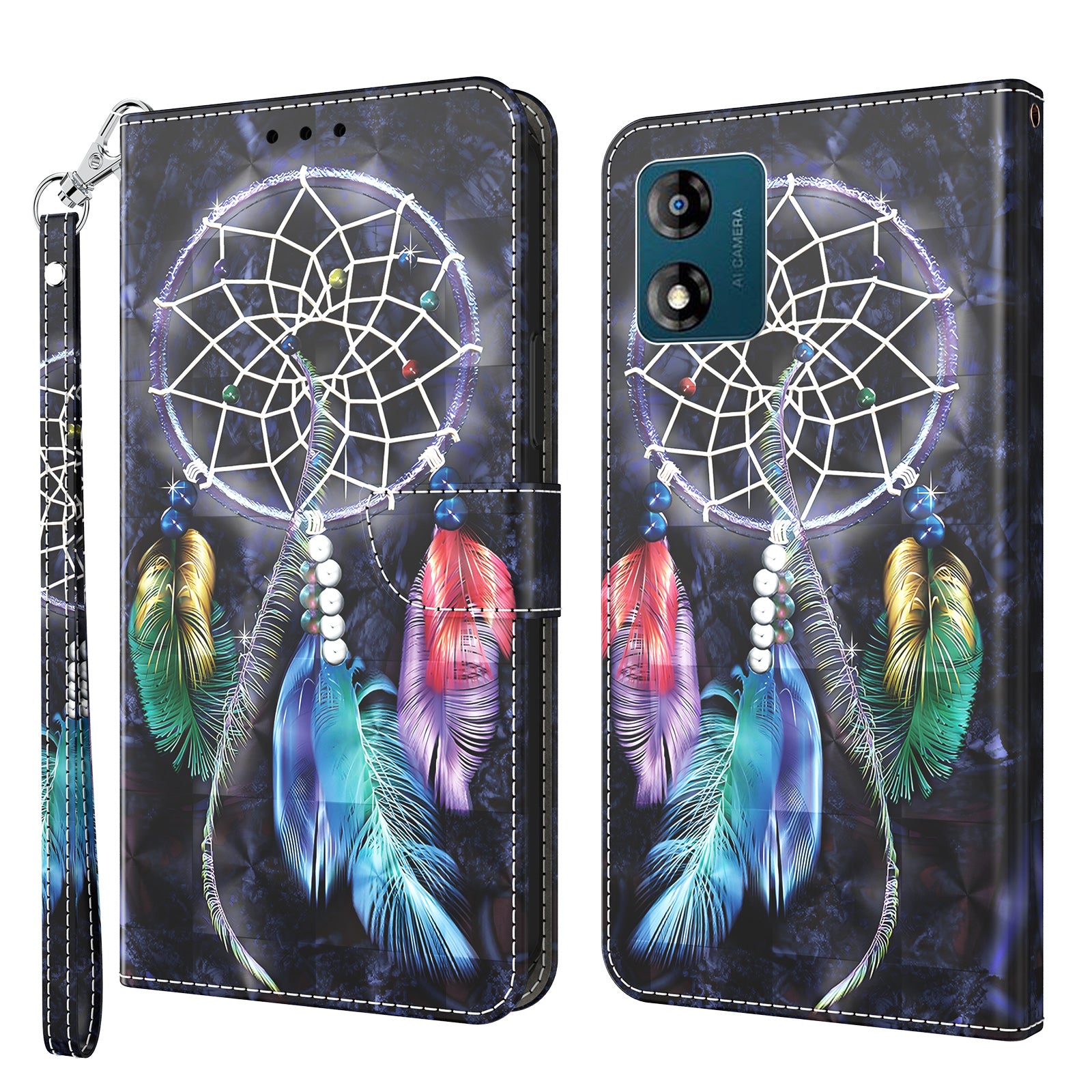 Mobile Phone Case For Motorola Moto E13 4G 3D Pattern Printing Shockproof Phone Cover Stand Wallet