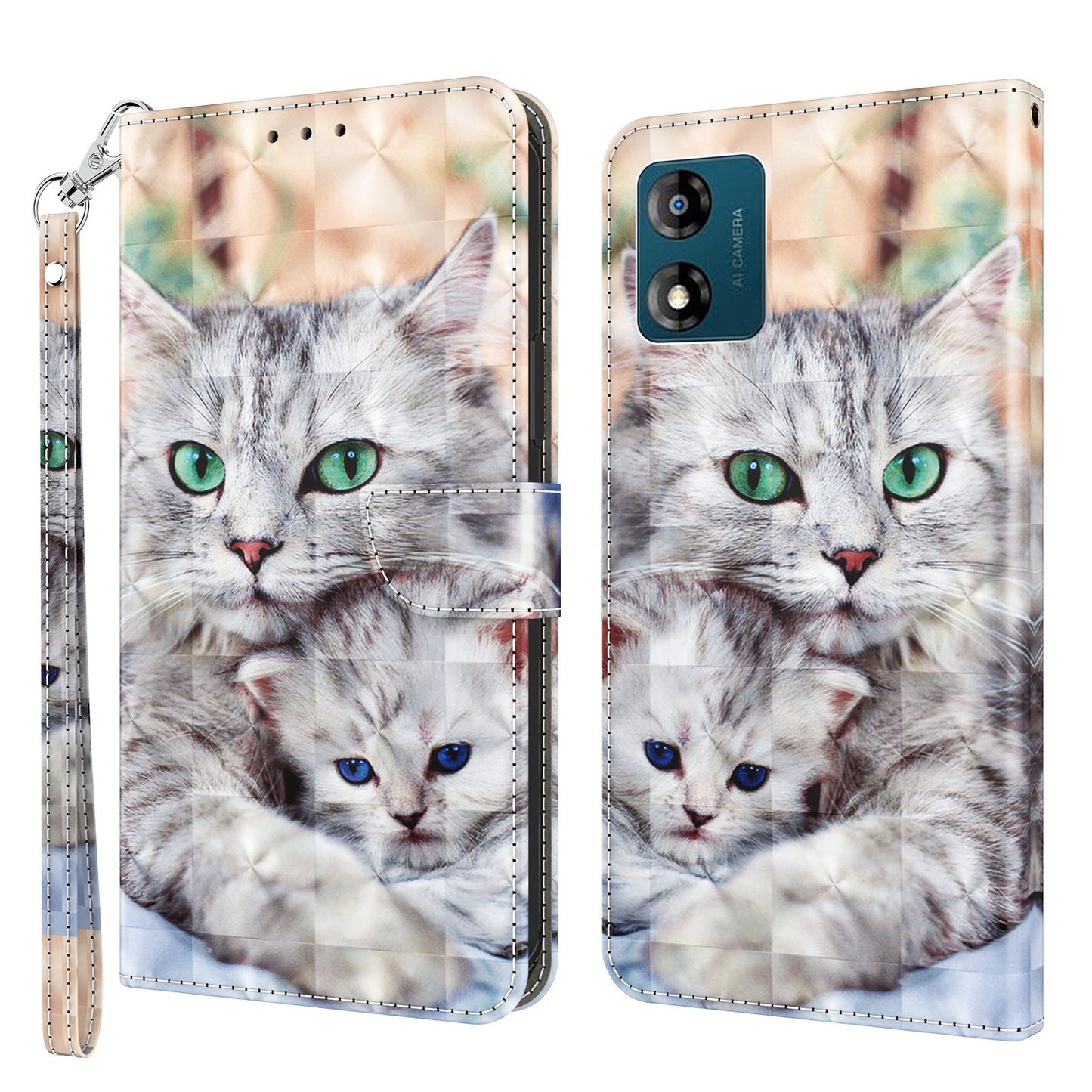 Mobile Phone Case For Motorola Moto E13 4G 3D Pattern Printing Shockproof Phone Cover Stand Wallet