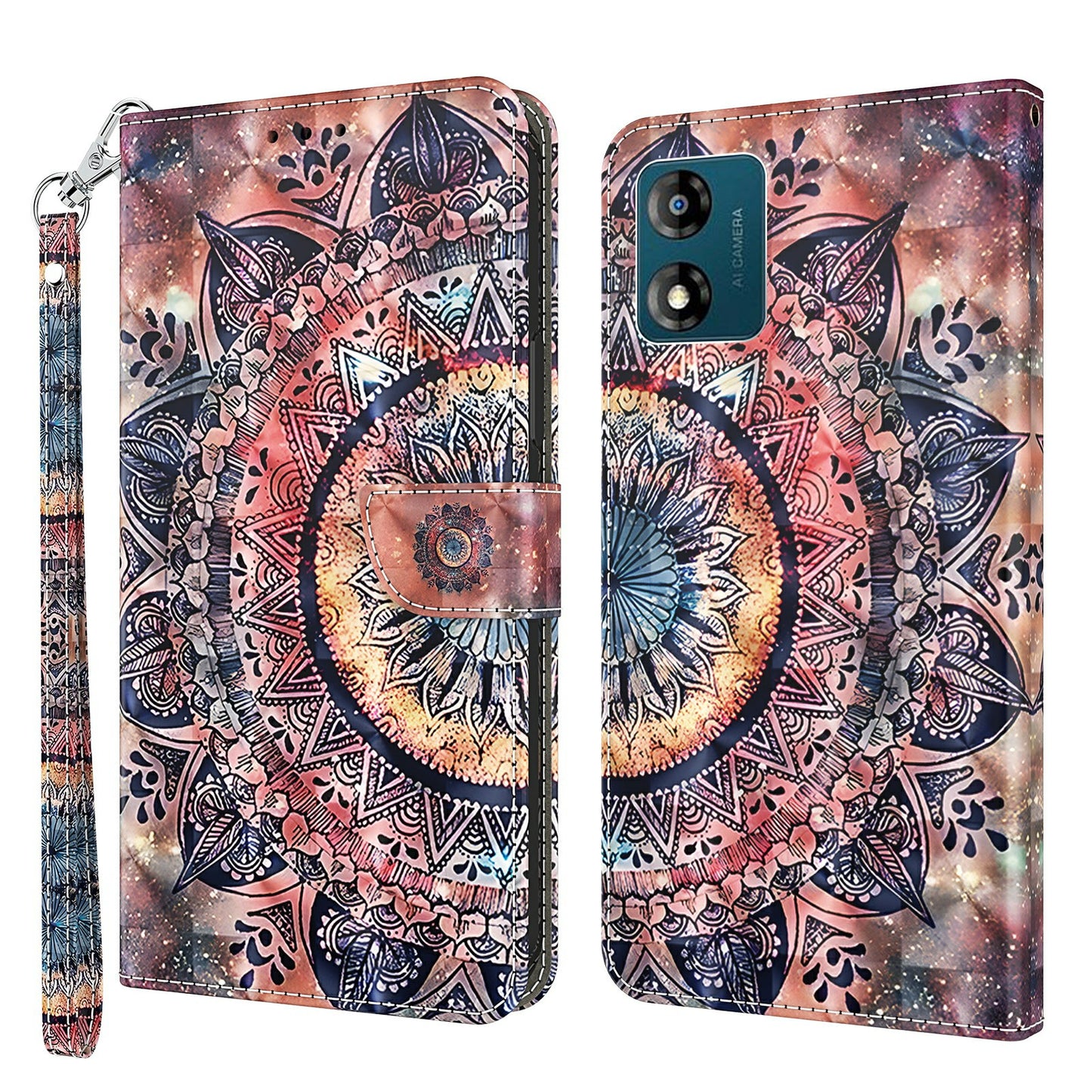 Mobile Phone Case For Motorola Moto E13 4G 3D Pattern Printing Shockproof Phone Cover Stand Wallet