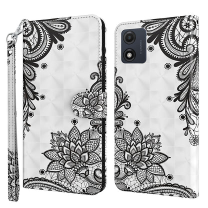 For Motorola Moto E13 4G 3D Pattern Printing Anti-drop Cover PU Leather Stand Wallet Phone Case with Strap