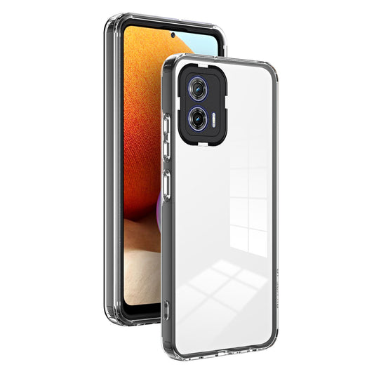 For Motorola Moto G73 5G TPU Backplate + PC Frame + PC Camera Ring Mobile Case 3-in-1 Transparent Anti-drop Cover