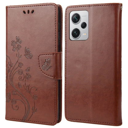 For Xiaomi Redmi Note 12 Pro+ 5G Stand Phone Case PU Leather Flower Butterfly Imprinted Wallet Cover