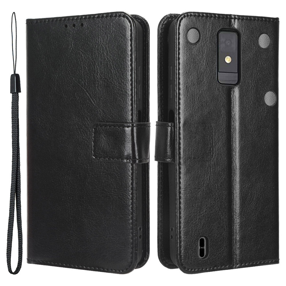 For ZTE Blade A32 PU Leather Flip Folio Case Crazy Horse Texture Stand Wallet Phone Cover