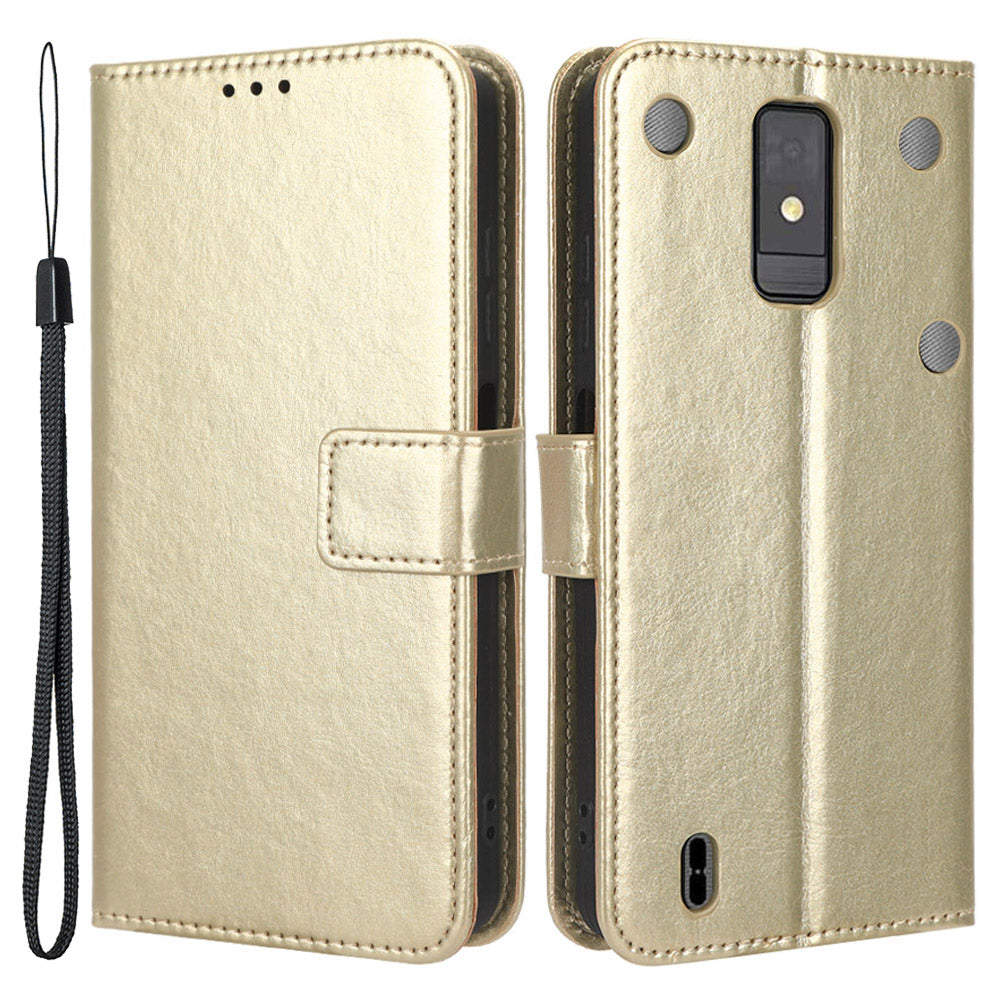 For ZTE Blade A32 PU Leather Flip Folio Case Crazy Horse Texture Stand Wallet Phone Cover