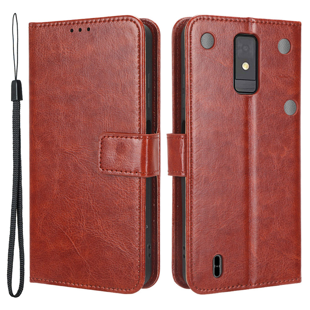 For ZTE Blade A32 PU Leather Flip Folio Case Crazy Horse Texture Stand Wallet Phone Cover