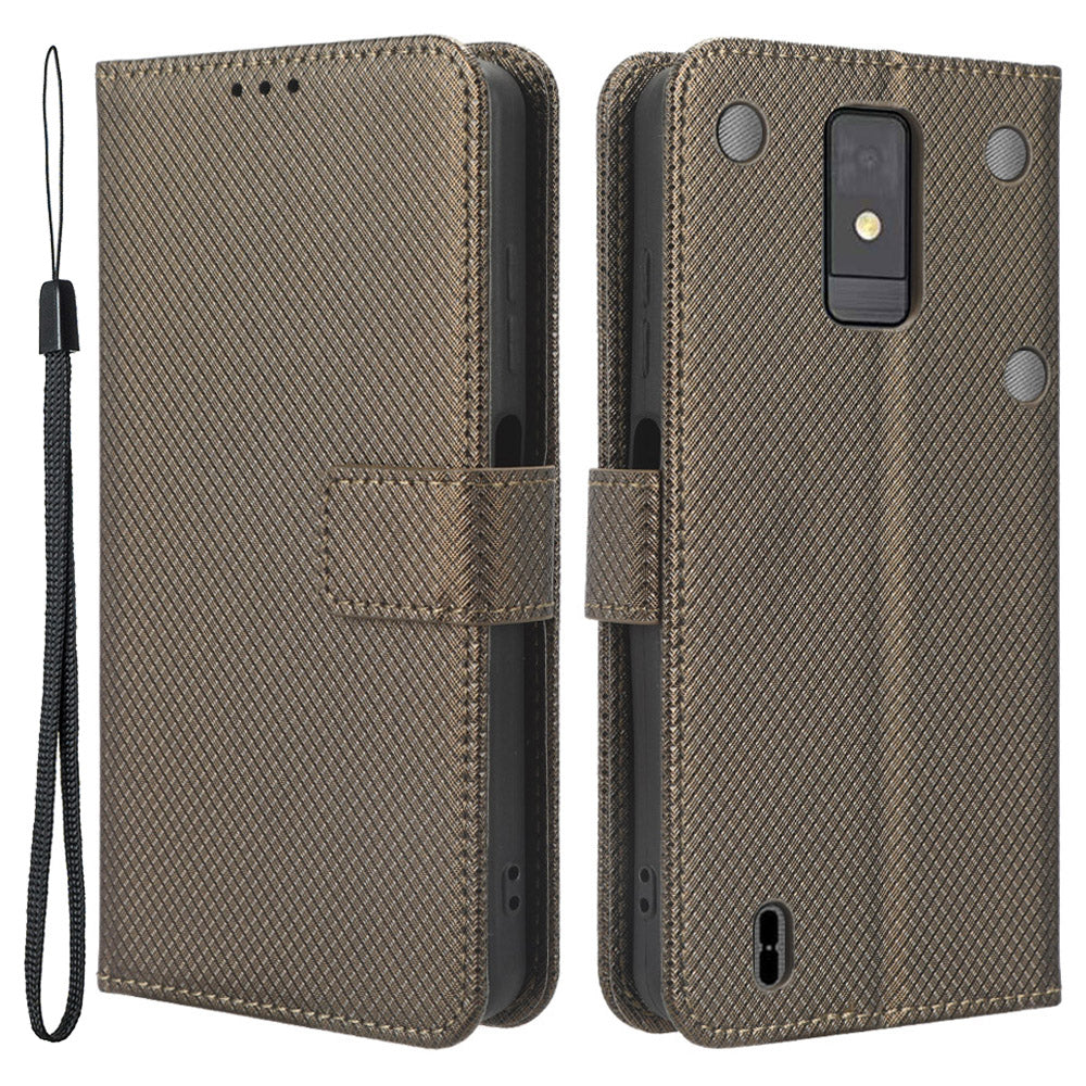 For ZTE Blade A32 PU Leather Flip Cover Diamond Texture Wallet Stand Inner TPU Phone Case