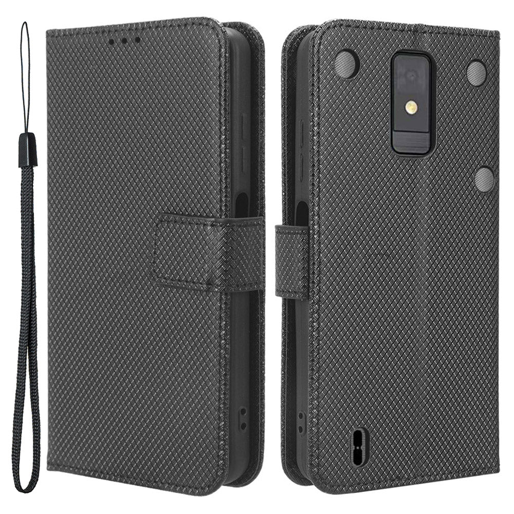 For ZTE Blade A32 PU Leather Flip Cover Diamond Texture Wallet Stand Inner TPU Phone Case