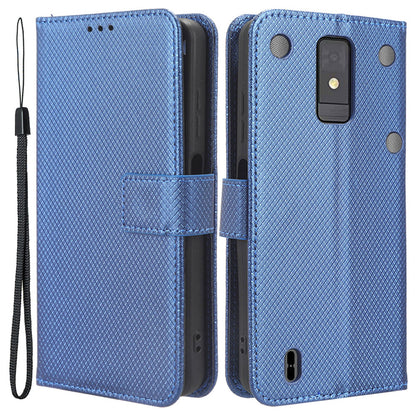 For ZTE Blade A32 PU Leather Flip Cover Diamond Texture Wallet Stand Inner TPU Phone Case