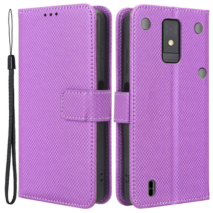 For ZTE Blade A32 PU Leather Flip Cover Diamond Texture Wallet Stand Inner TPU Phone Case