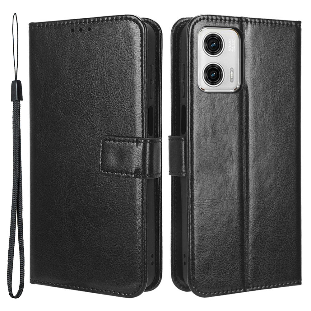 For Motorola Moto G73 5G PU Leather Wallet Phone Case Crazy Horse Texture Folding Stand Cover