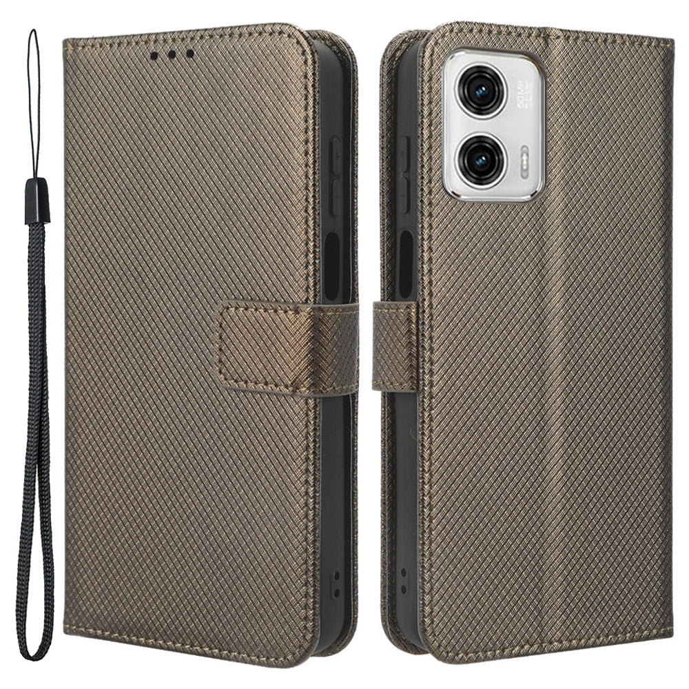 For Motorola Moto G73 5G PU Leather Wallet Phone Case Diamond Texture Support Stand Phone Cover