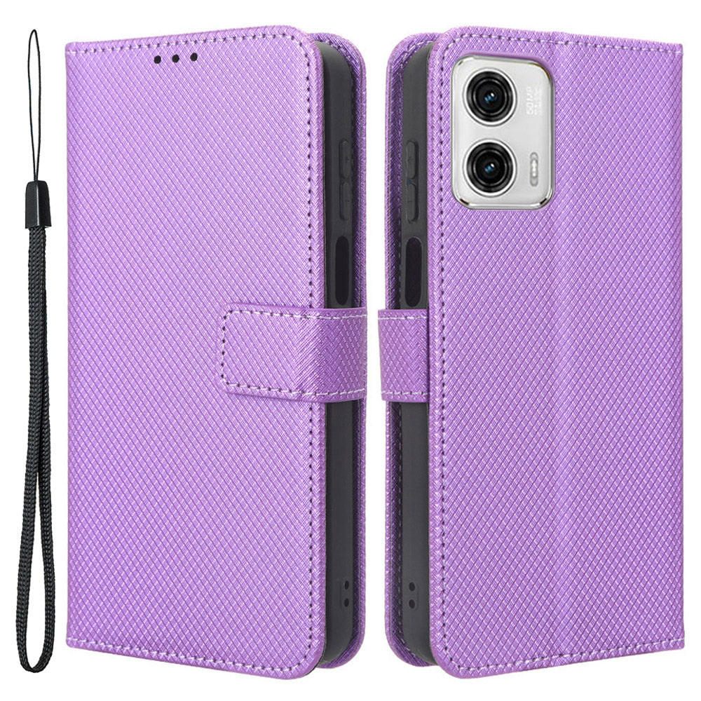 For Motorola Moto G73 5G PU Leather Wallet Phone Case Diamond Texture Support Stand Phone Cover