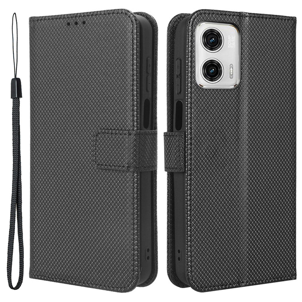 For Motorola Moto G53 5G Diamond Texture PU Leather Wallet Phone Case Folding Stand Protective Cover