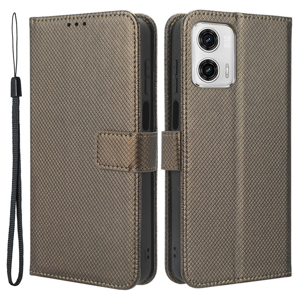 For Motorola Moto G53 5G Diamond Texture PU Leather Wallet Phone Case Folding Stand Protective Cover