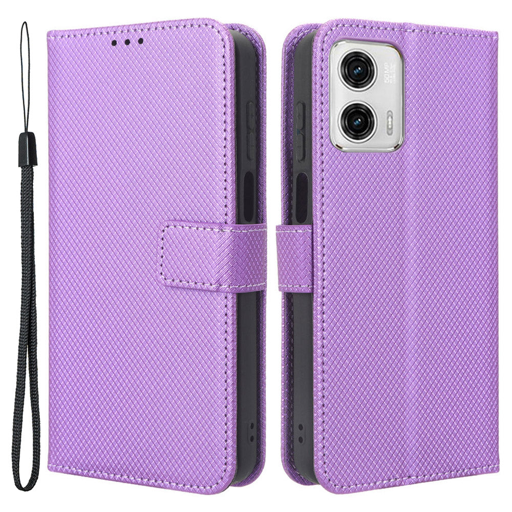 For Motorola Moto G53 5G Diamond Texture PU Leather Wallet Phone Case Folding Stand Protective Cover