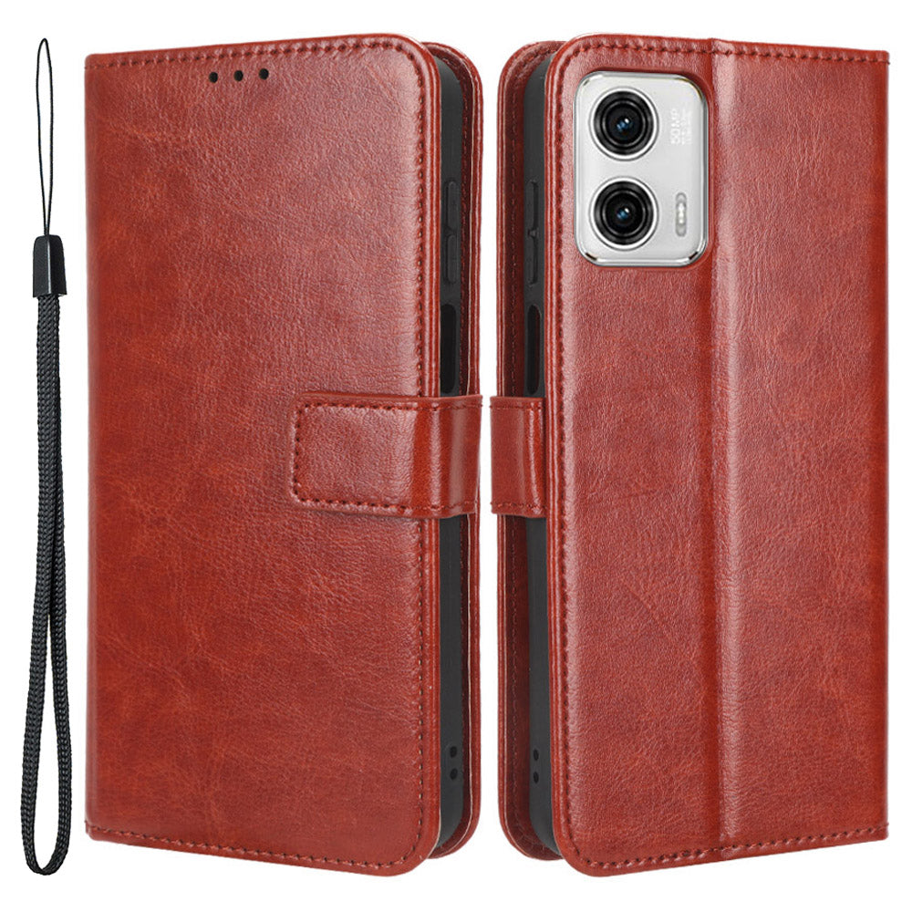 For Motorola Moto G53 5G Crazy Horse Texture Anti-drop Phone Case PU Leather Wallet Flip Stand Cover