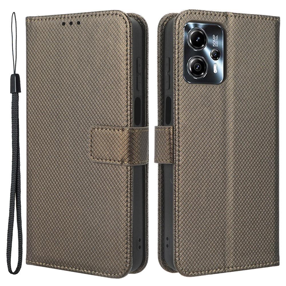 For Motorola Moto G13 4G / G23 4G Diamond Texture Phone Stand Cover PU Leather Wallet Dorp-proof Case