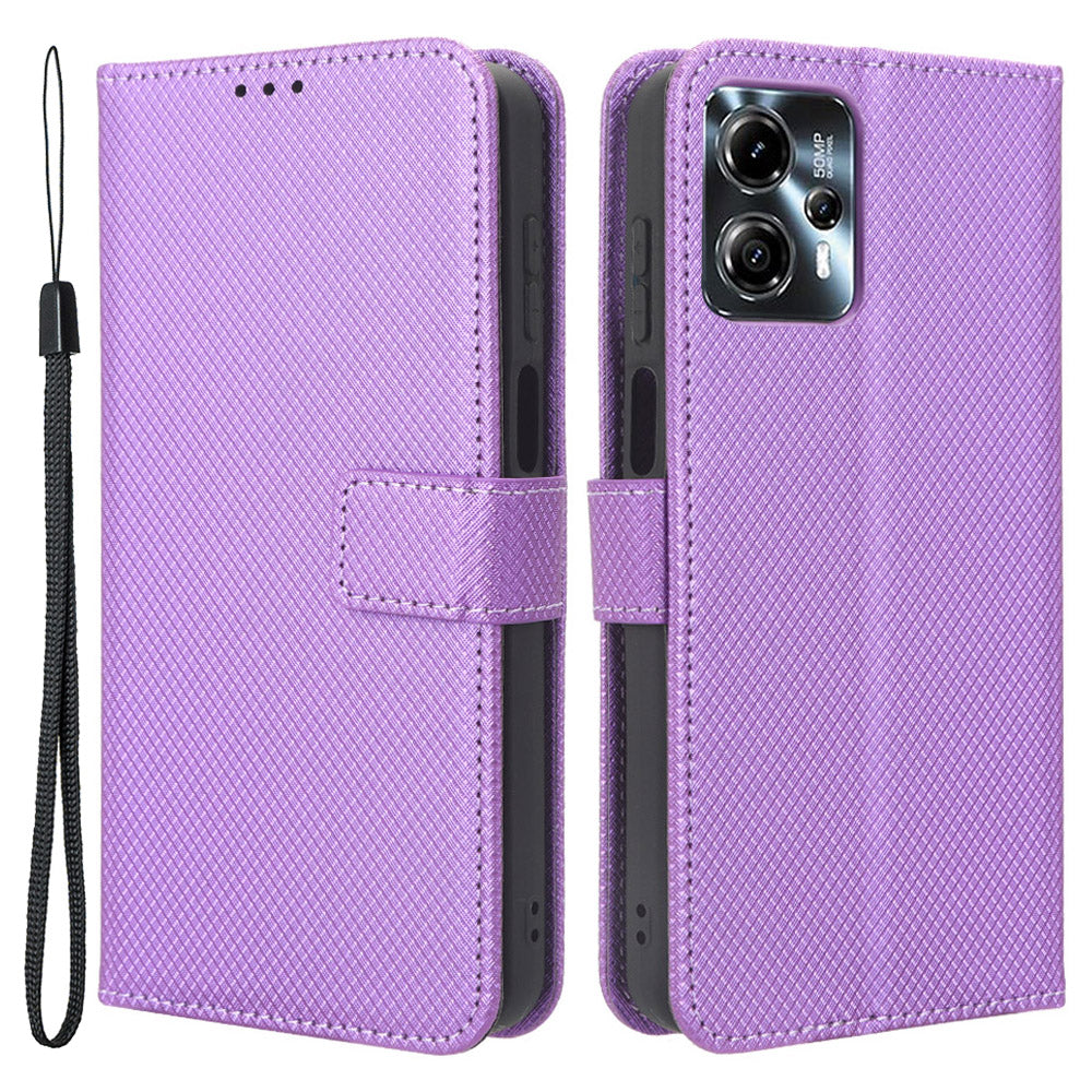 For Motorola Moto G13 4G / G23 4G Diamond Texture Phone Stand Cover PU Leather Wallet Dorp-proof Case