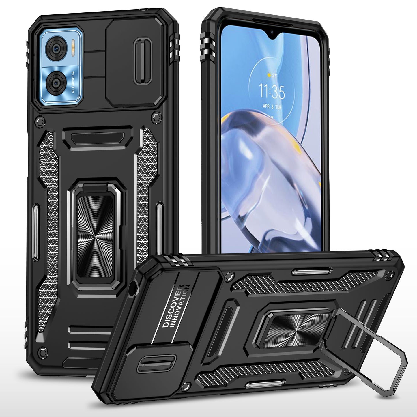 Armor Series for Motorola Moto E22i 4G / E22 4G Shockproof Phone Case Kickstand with Slide Camera Protector