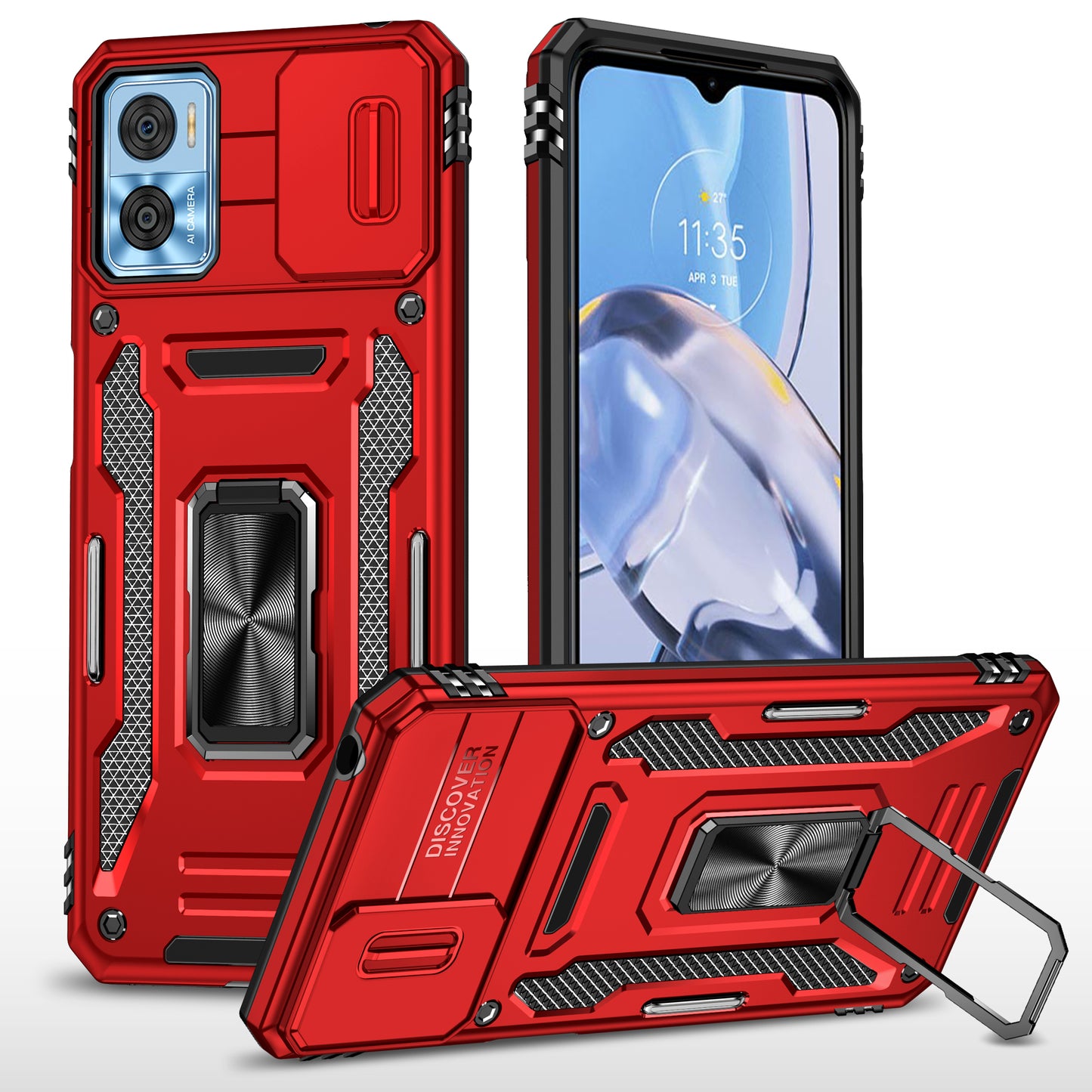 Armor Series for Motorola Moto E22i 4G / E22 4G Shockproof Phone Case Kickstand with Slide Camera Protector