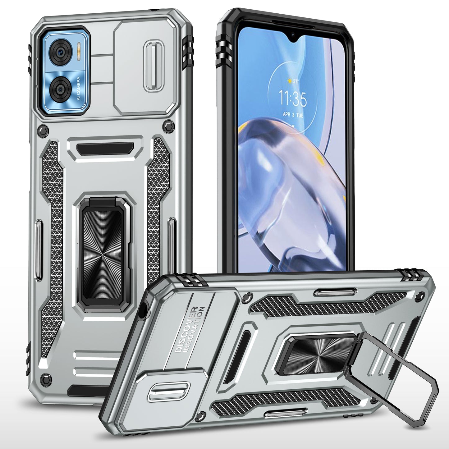 Armor Series for Motorola Moto E22i 4G / E22 4G Shockproof Phone Case Kickstand with Slide Camera Protector