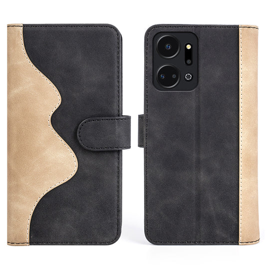 For Honor X7a 4G Anti-fall Phone Case Dual Color Splicing Stand Wallet PU Leather Cell Phone Cover