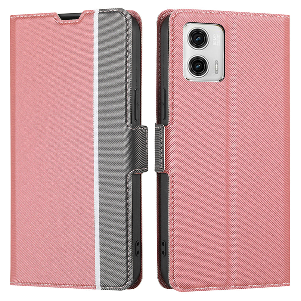 For Motorola Moto G73 5G PU Leather Flip Cover Twill Texture Card Slots Stand Phone Case