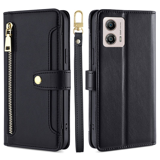 For Motorola Moto G53 5G / G23 4G / G13 4G Leather Phone Case Card Slots Zipper Pocket Stand Flip Cover