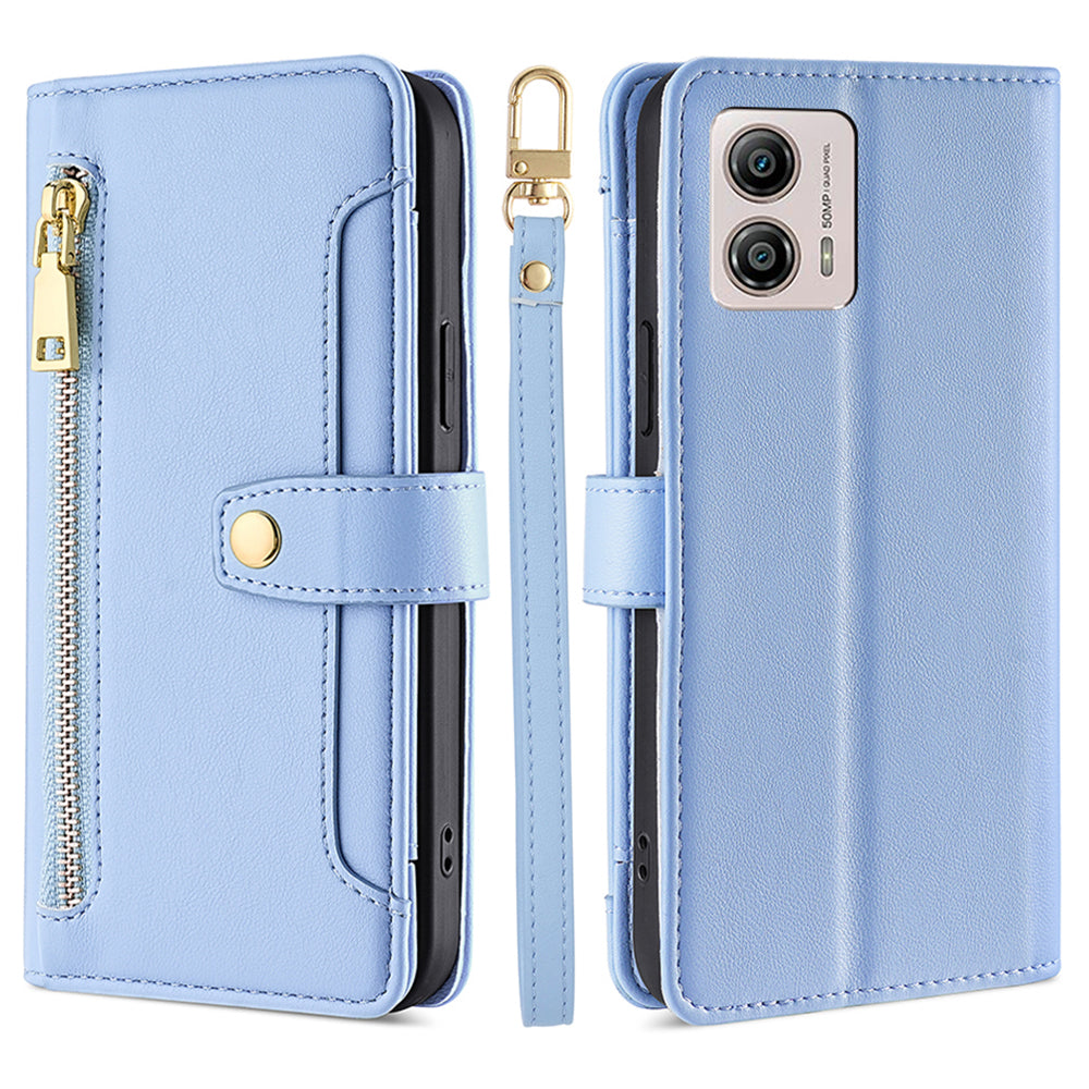 For Motorola Moto G53 5G / G23 4G / G13 4G Leather Phone Case Card Slots Zipper Pocket Stand Flip Cover