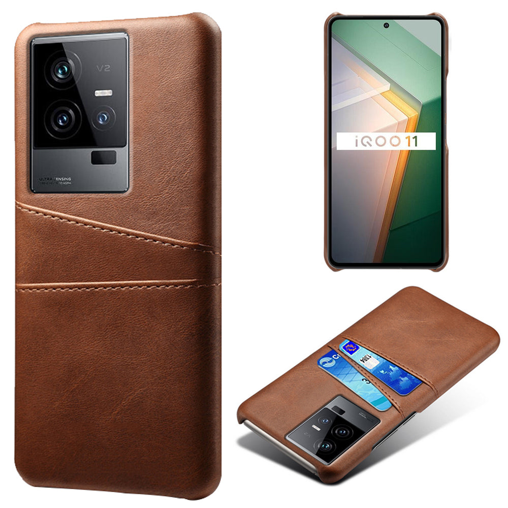 For vivo iQOO 11 5G Dual Card Slots Phone Case Leather Coated PC Phone Cover