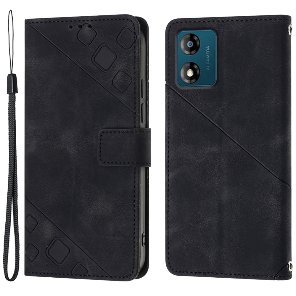 PT005 YB Imprinting Series-6 for Motorola Moto E13 4G Anti-drop Phone Case Flip Leather Wallet Cover Stand