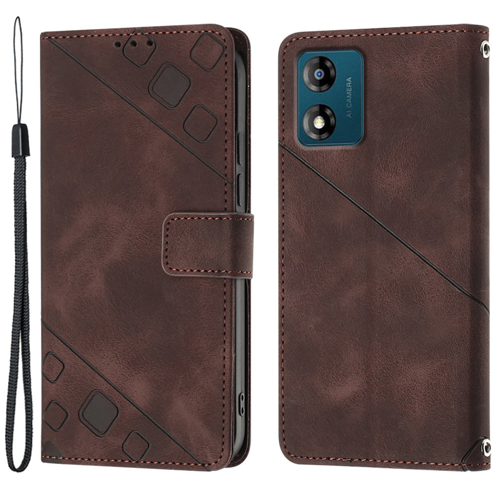 PT005 YB Imprinting Series-6 for Motorola Moto E13 4G Anti-drop Phone Case Flip Leather Wallet Cover Stand