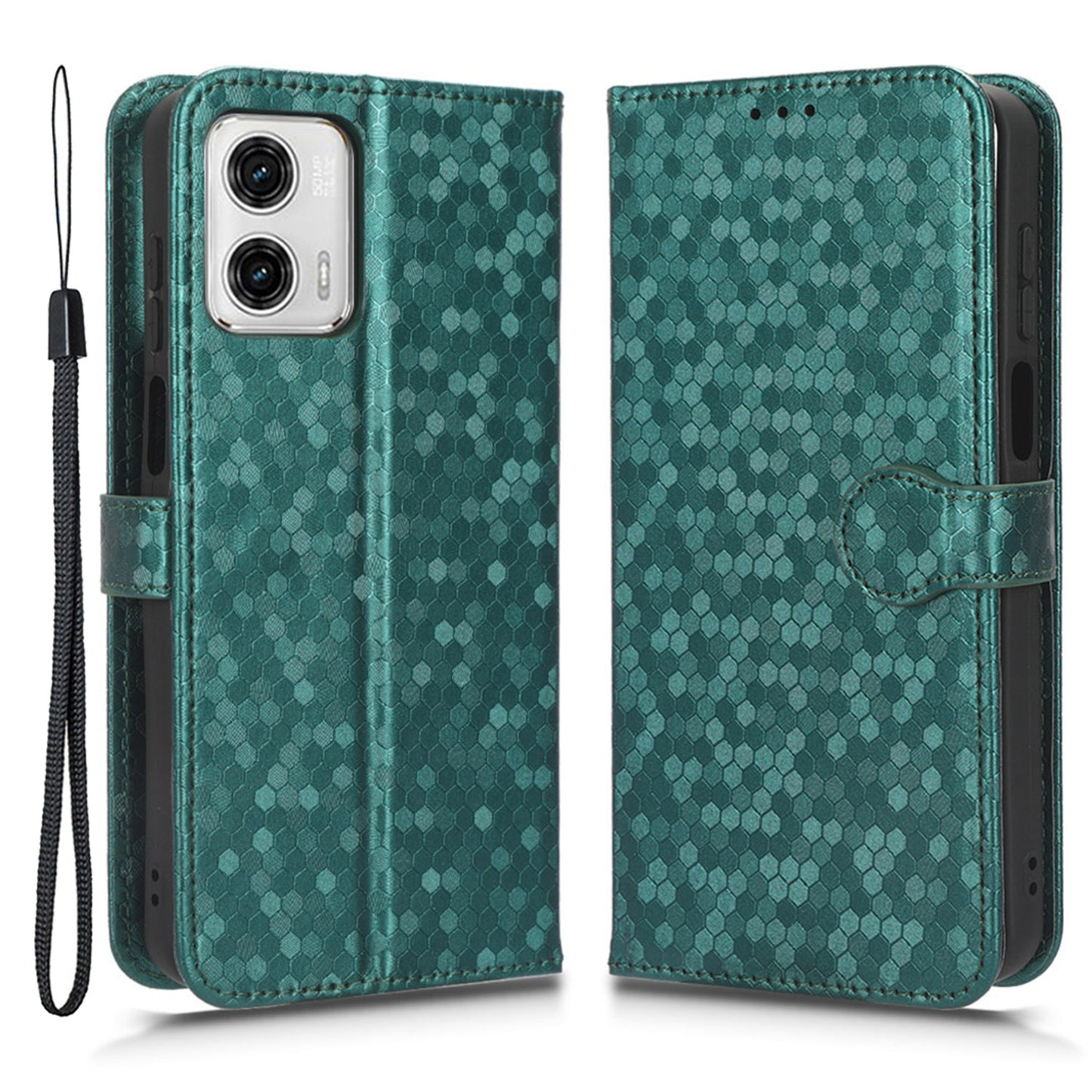 For Motorola Moto G73 5G PU Leather Protective Phone Cover Stand Wallet Dot Pattern Imprinted Phone Case