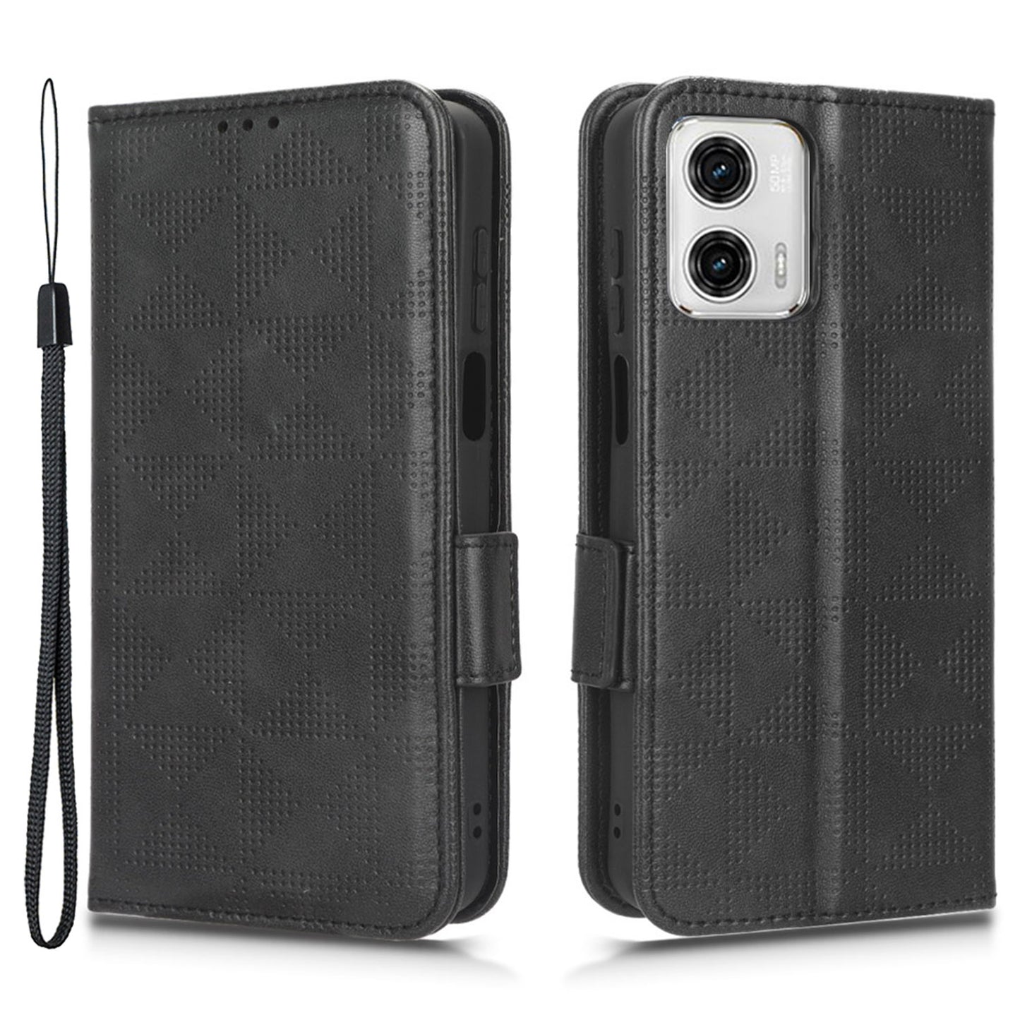 For Motorola Moto G73 5G Flip Leather Wallet Cover Imprinted Triangle Pattern Shockproof Phone Case Stand