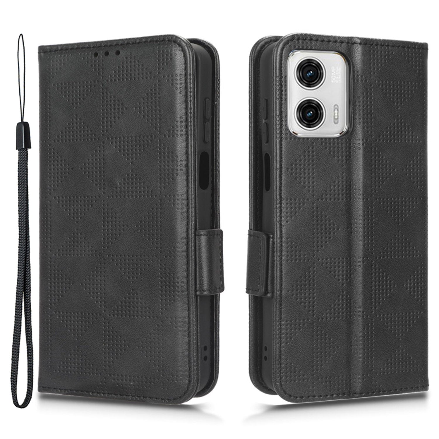 For Motorola Moto G73 5G Flip Leather Wallet Cover Imprinted Triangle Pattern Shockproof Phone Case Stand