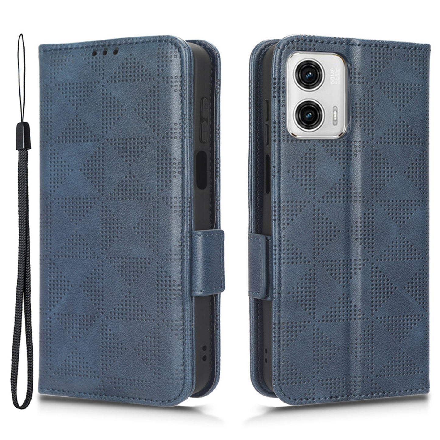 For Motorola Moto G73 5G Flip Leather Wallet Cover Imprinted Triangle Pattern Shockproof Phone Case Stand