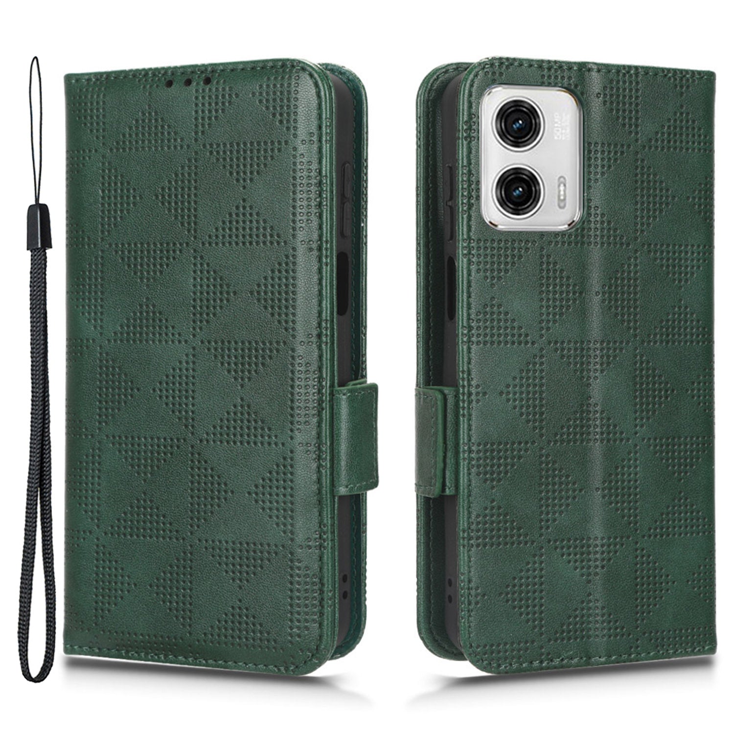 For Motorola Moto G73 5G Flip Leather Wallet Cover Imprinted Triangle Pattern Shockproof Phone Case Stand